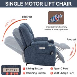 Mondawe Blue Chenille Upholstered Tufted Powered Reclining Massage chair with Lift Assistance