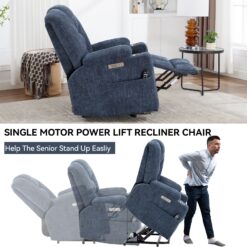Mondawe Blue Chenille Upholstered Tufted Powered Reclining Massage chair with Lift Assistance