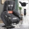 Mondawe Gray Chenille Upholstered Tufted Powered Reclining Massage chair with Lift Assistance