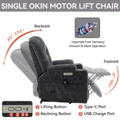 Mondawe Gray Chenille Upholstered Tufted Powered Reclining Massage chair with Lift Assistance