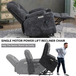 Mondawe Gray Chenille Upholstered Tufted Powered Reclining Massage chair with Lift Assistance
