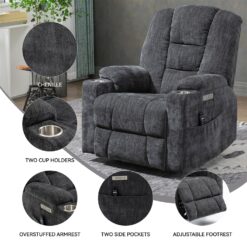 Mondawe Gray Chenille Upholstered Tufted Powered Reclining Massage chair with Lift Assistance