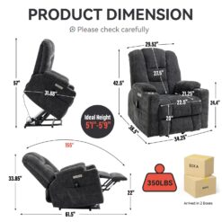 Mondawe Gray Chenille Upholstered Tufted Powered Reclining Massage chair with Lift Assistance