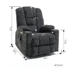 Mondawe Gray Chenille Upholstered Tufted Powered Reclining Massage chair with Lift Assistance