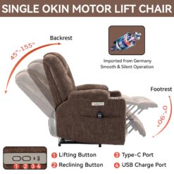 Mondawe Brown Chenille Upholstered Tufted Powered Reclining Massage chair with Lift Assistance