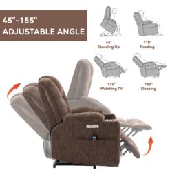 Mondawe Brown Chenille Upholstered Tufted Powered Reclining Massage chair with Lift Assistance