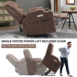 Mondawe Brown Chenille Upholstered Tufted Powered Reclining Massage chair with Lift Assistance