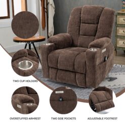 Mondawe Brown Chenille Upholstered Tufted Powered Reclining Massage chair with Lift Assistance