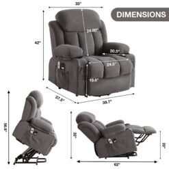 Sumyeg Power Lift Recliner Chair Grey Velvet Upholstered Powered Reclining Massage chair with Lift Assistance