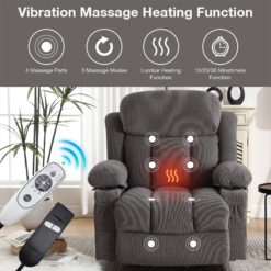 Sumyeg Power Lift Recliner Chair Grey Velvet Upholstered Powered Reclining Massage chair with Lift Assistance