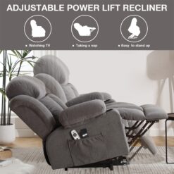 Sumyeg Power Lift Recliner Chair Grey Velvet Upholstered Powered Reclining Massage chair with Lift Assistance