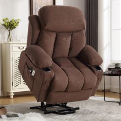 Sumyeg Power Lift Recliner Chair Brown Velvet Upholstered Powered Reclining Massage chair with Lift Assistance