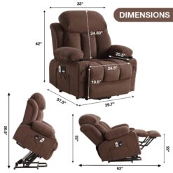 Sumyeg Power Lift Recliner Chair Brown Velvet Upholstered Powered Reclining Massage chair with Lift Assistance