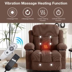 Sumyeg Power Lift Recliner Chair Brown Velvet Upholstered Powered Reclining Massage chair with Lift Assistance