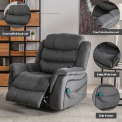 Bestier 41 in. Grey Oversized Microfiber Power Lift Recliner with 8-Point Massage and Heating Assistance Recliner w/Dual Motor