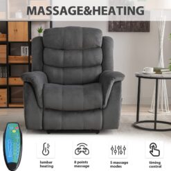 Bestier 41 in. Grey Oversized Microfiber Power Lift Recliner with 8-Point Massage and Heating Assistance Recliner w/Dual Motor