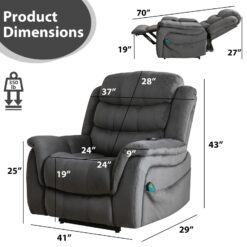 Bestier 41 in. Grey Oversized Microfiber Power Lift Recliner with 8-Point Massage and Heating Assistance Recliner w/Dual Motor
