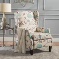 ModernLuxe Pushback Recliner Chair Modern Fabric Wingback Armchair with Nailhead Trim and Wood Legs Classic Living Room Recliner for Bedroom