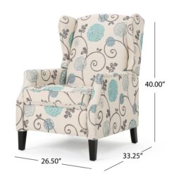 ModernLuxe Pushback Recliner Chair Modern Fabric Wingback Armchair with Nailhead Trim and Wood Legs Classic Living Room Recliner for Bedroom