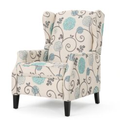 ModernLuxe Pushback Recliner Chair Modern Fabric Wingback Armchair with Nailhead Trim and Wood Legs Classic Living Room Recliner for Bedroom