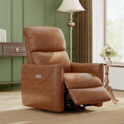 Qeetex PU Leather Power Swivel Glider Recliner Chair Nursery Electric Rocker Recliner Chair, Modern Brown
