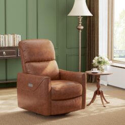 Qeetex PU Leather Power Swivel Glider Recliner Chair Nursery Electric Rocker Recliner Chair, Modern Brown