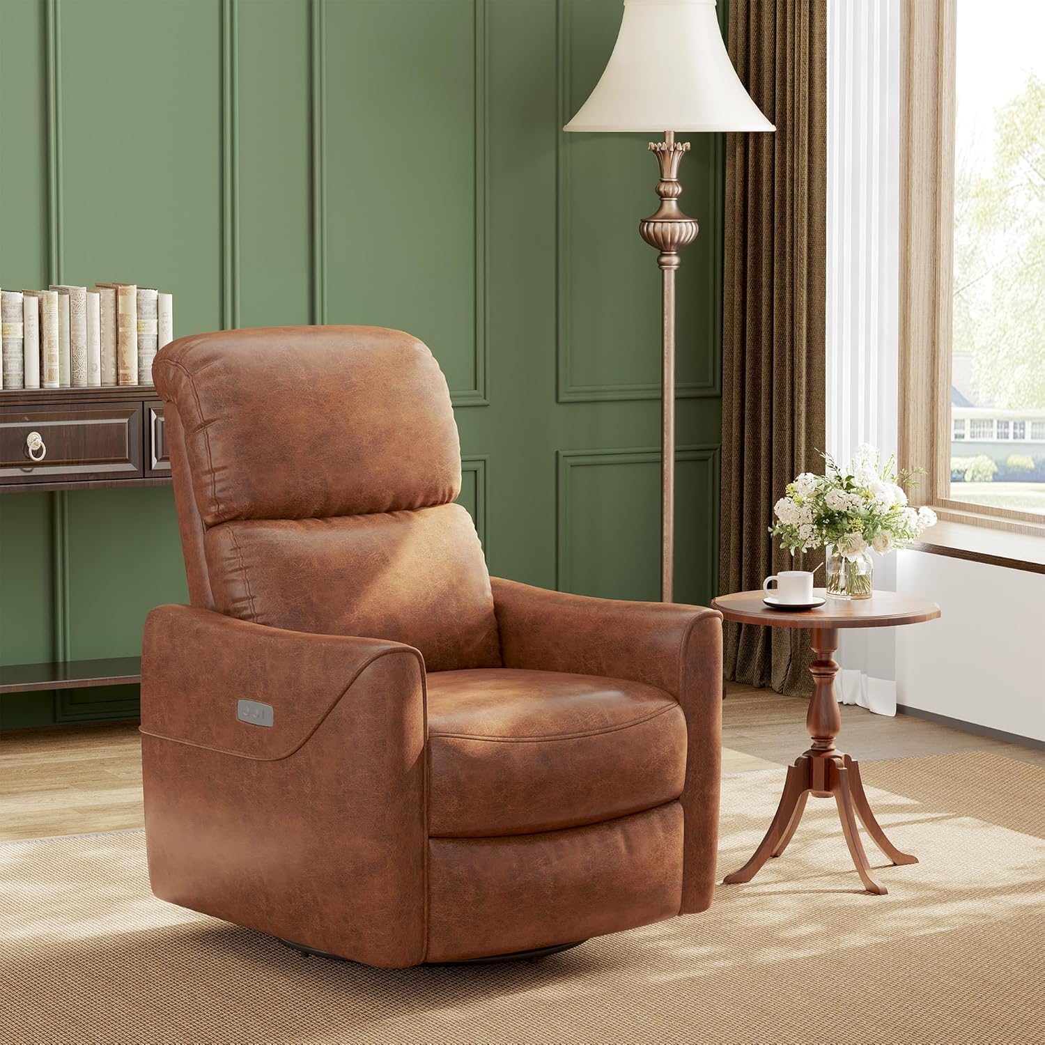 Qeetex PU Leather Power Swivel Glider Recliner Chair Nursery Electric Rocker Recliner Chair, Modern Brown
