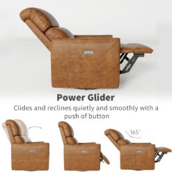 Qeetex PU Leather Power Swivel Glider Recliner Chair Nursery Electric Rocker Recliner Chair, Modern Brown