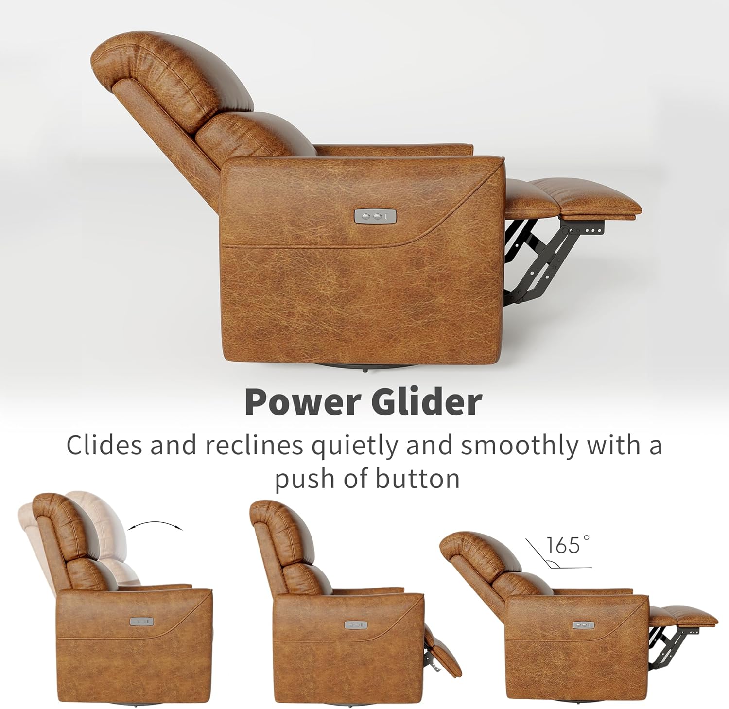 Qeetex PU Leather Power Swivel Glider Recliner Chair Nursery Electric Rocker Recliner Chair, Modern Brown