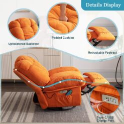 DYHOME Orange Massage Swivel Recliner Chair Oversized Rocker Recliner with Heated Vibration Massage and Lumbar Heat Ergonomic Rocker Chair
