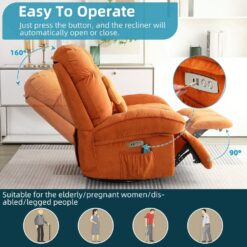 DYHOME Orange Massage Swivel Recliner Chair Oversized Rocker Recliner with Heated Vibration Massage and Lumbar Heat Ergonomic Rocker Chair