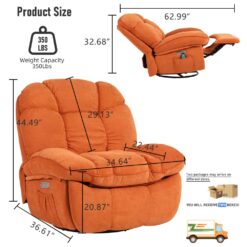 DYHOME Orange Massage Swivel Recliner Chair Oversized Rocker Recliner with Heated Vibration Massage and Lumbar Heat Ergonomic Rocker Chair