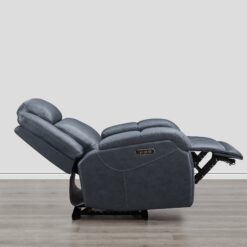 Circle 55 Navy Leather Upholstered Powered Reclining Recliner