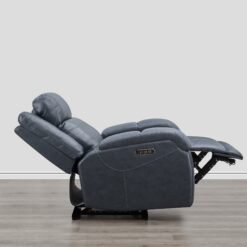 Circle 55 Navy Leather Upholstered Powered Reclining Recliner