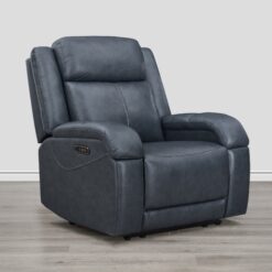 Circle 55 Navy Leather Upholstered Powered Reclining Recliner