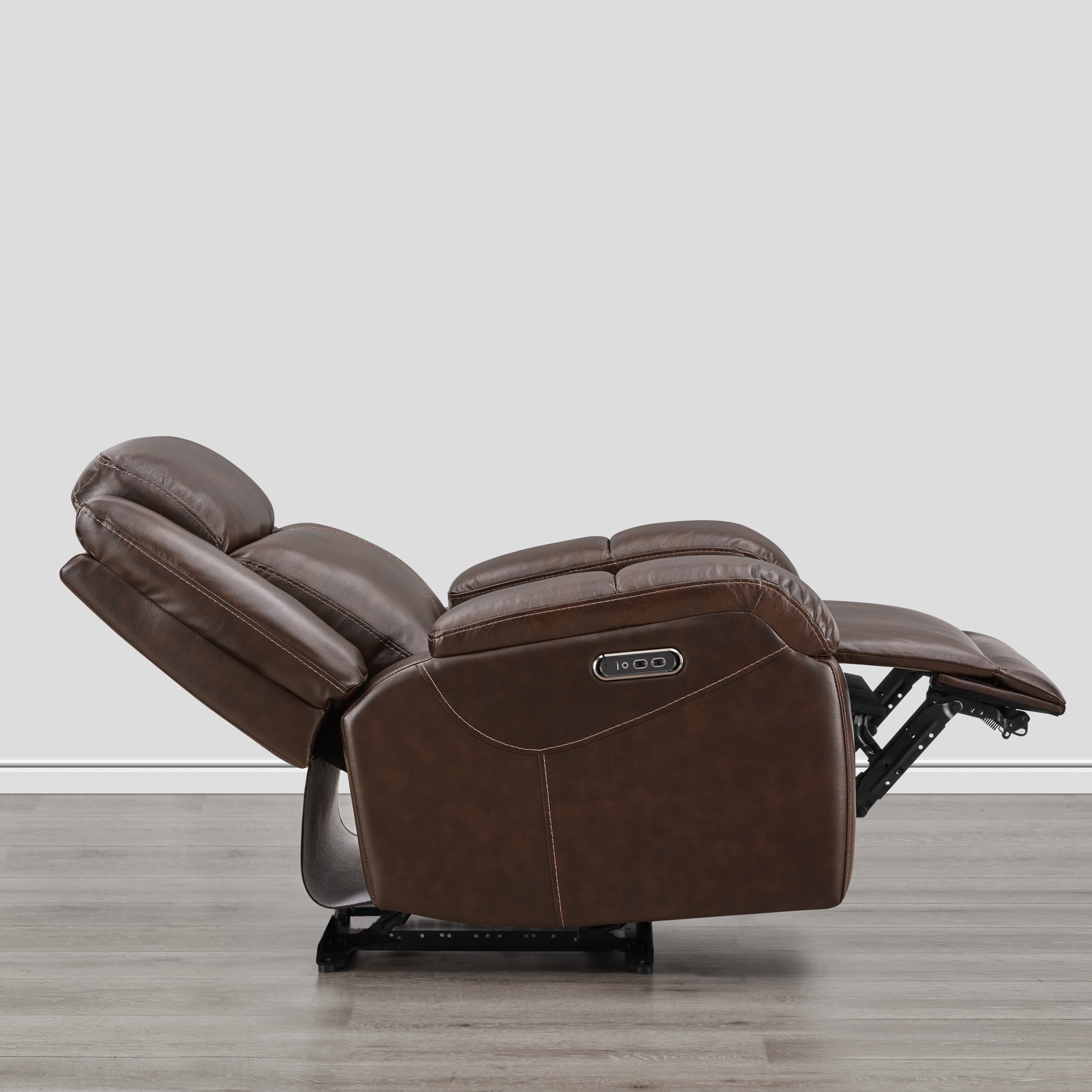 Circle 55 Brown Leather Upholstered Powered Reclining Recliner