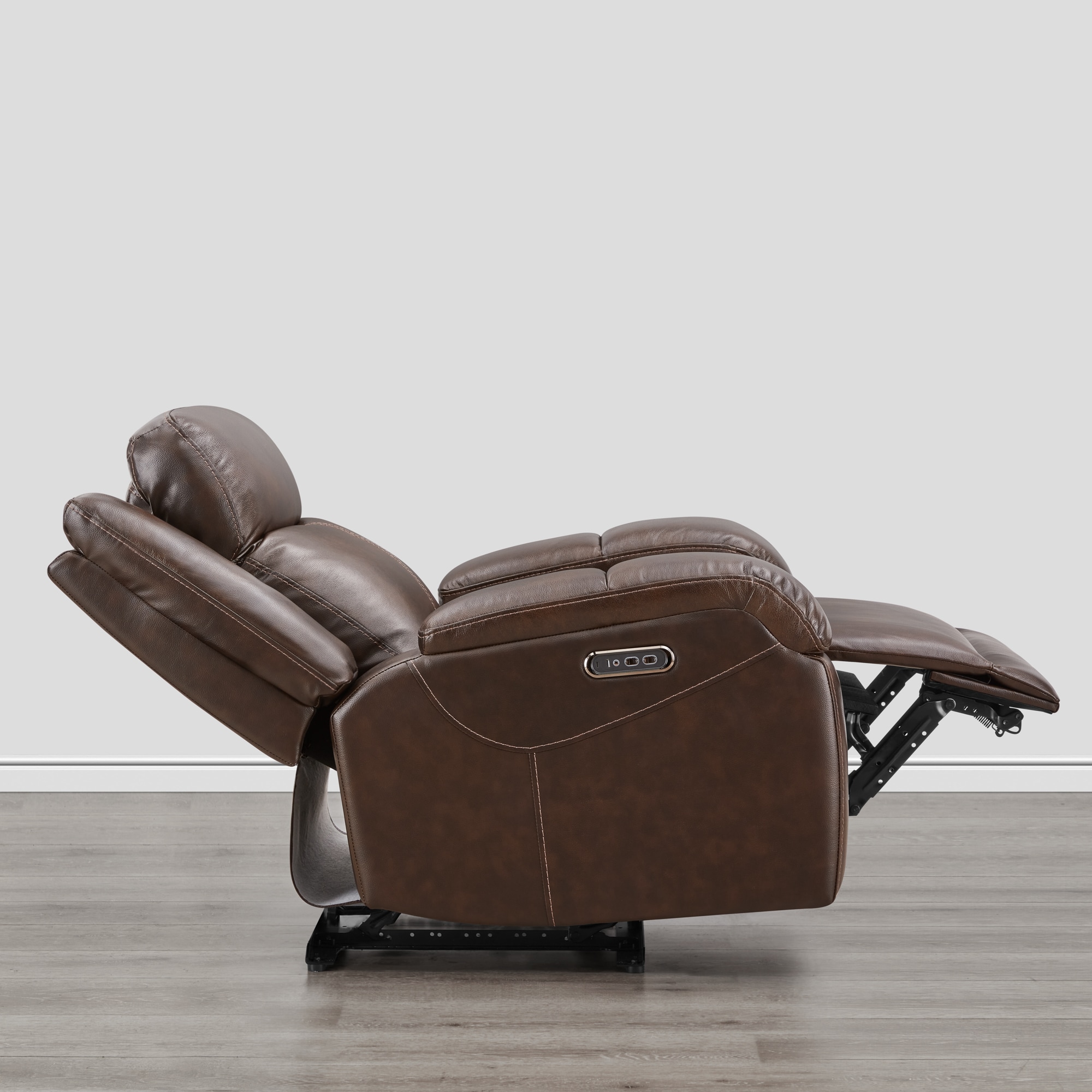 Circle 55 Brown Leather Upholstered Powered Reclining Recliner