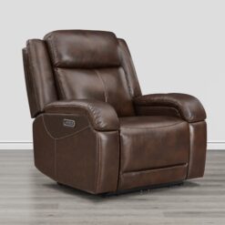 Circle 55 Brown Leather Upholstered Powered Reclining Recliner