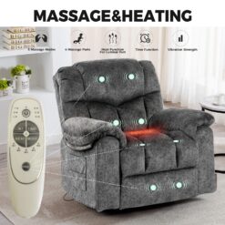 GZMR Massage Heating Swivel Rocking Recliner Chair Light Gray Velvet Upholstered Swivel Powered Reclining Massage chair