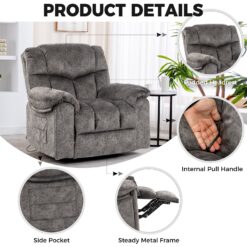 GZMR Massage Heating Swivel Rocking Recliner Chair Light Gray Velvet Upholstered Swivel Powered Reclining Massage chair