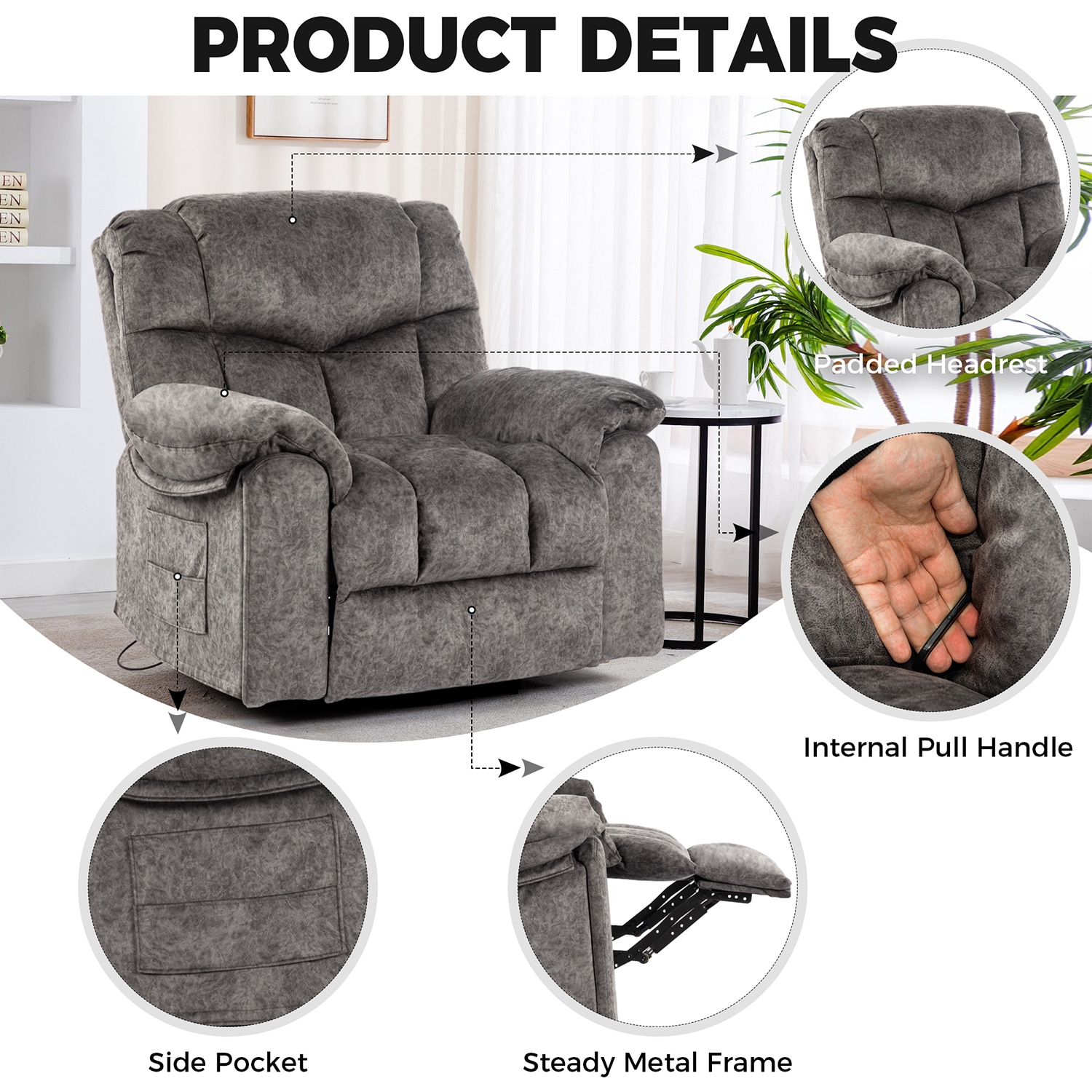 GZMR Massage Heating Swivel Rocking Recliner Chair Light Gray Velvet Upholstered Swivel Powered Reclining Massage chair