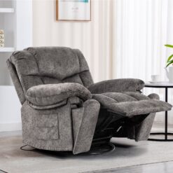 GZMR Massage Heating Swivel Rocking Recliner Chair Light Gray Velvet Upholstered Swivel Powered Reclining Massage chair
