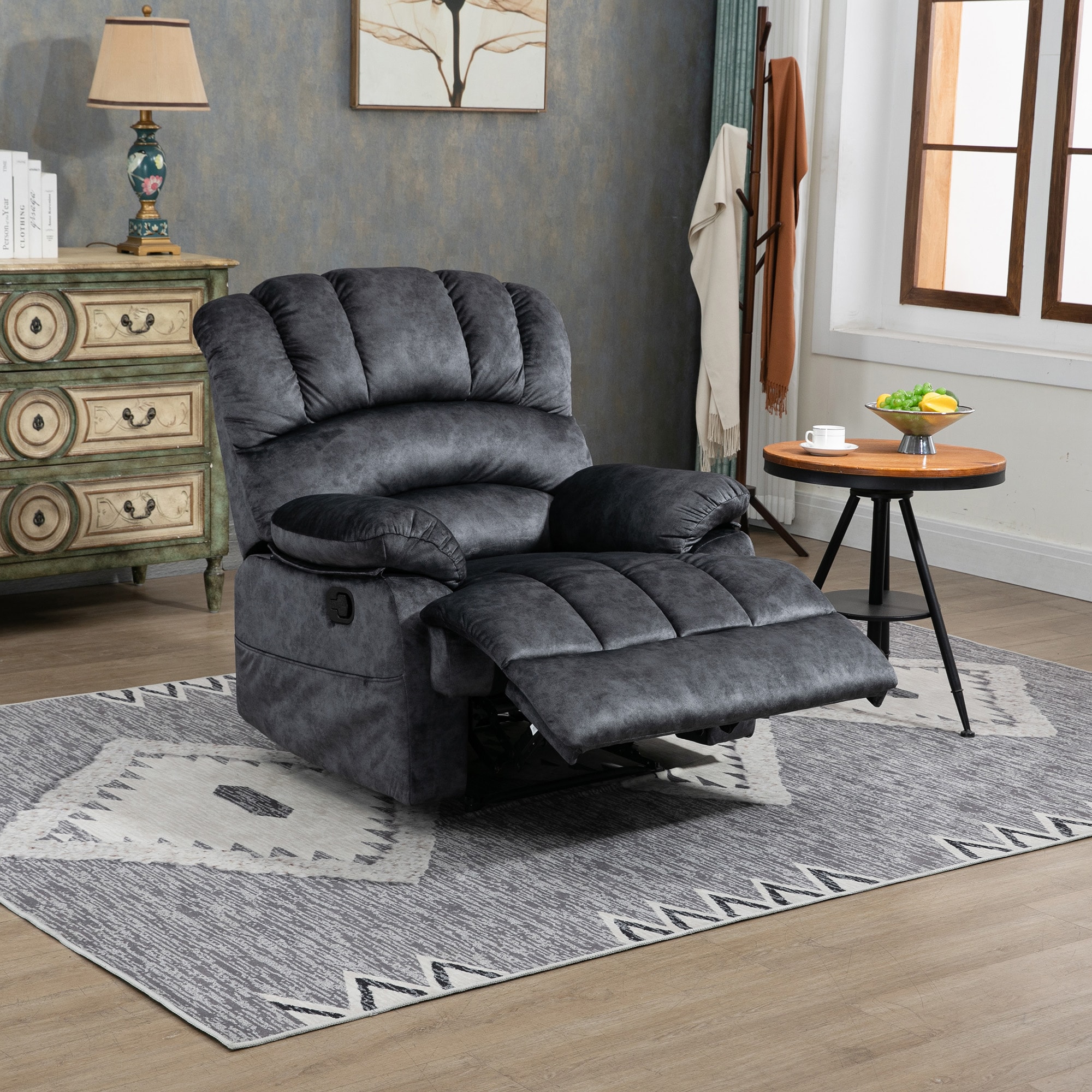Sumyeg Dark Gray Velvet Recliner