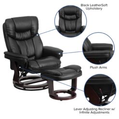 Flash Furniture Black Faux leather Upholstered Swivel Recliner with Ottoman Set