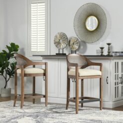 Jennifer Taylor Home Taupe Beige 26.0-in H Counter height Upholstered Wood Bar Stool