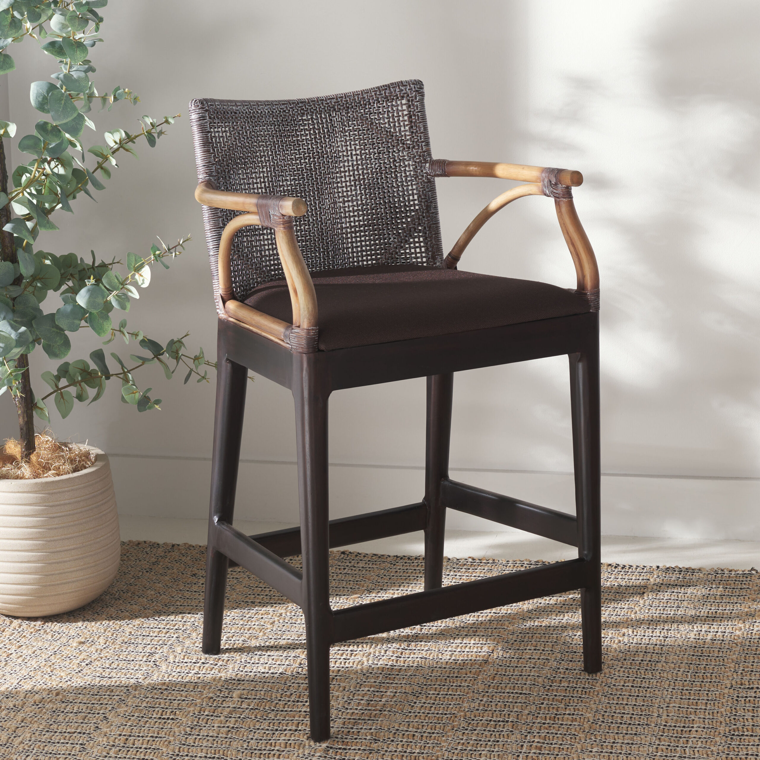 Safavieh Brown White Wash/Brown/Dark Brown 25.5-in H Counter height Upholstered Wood Bar Stool