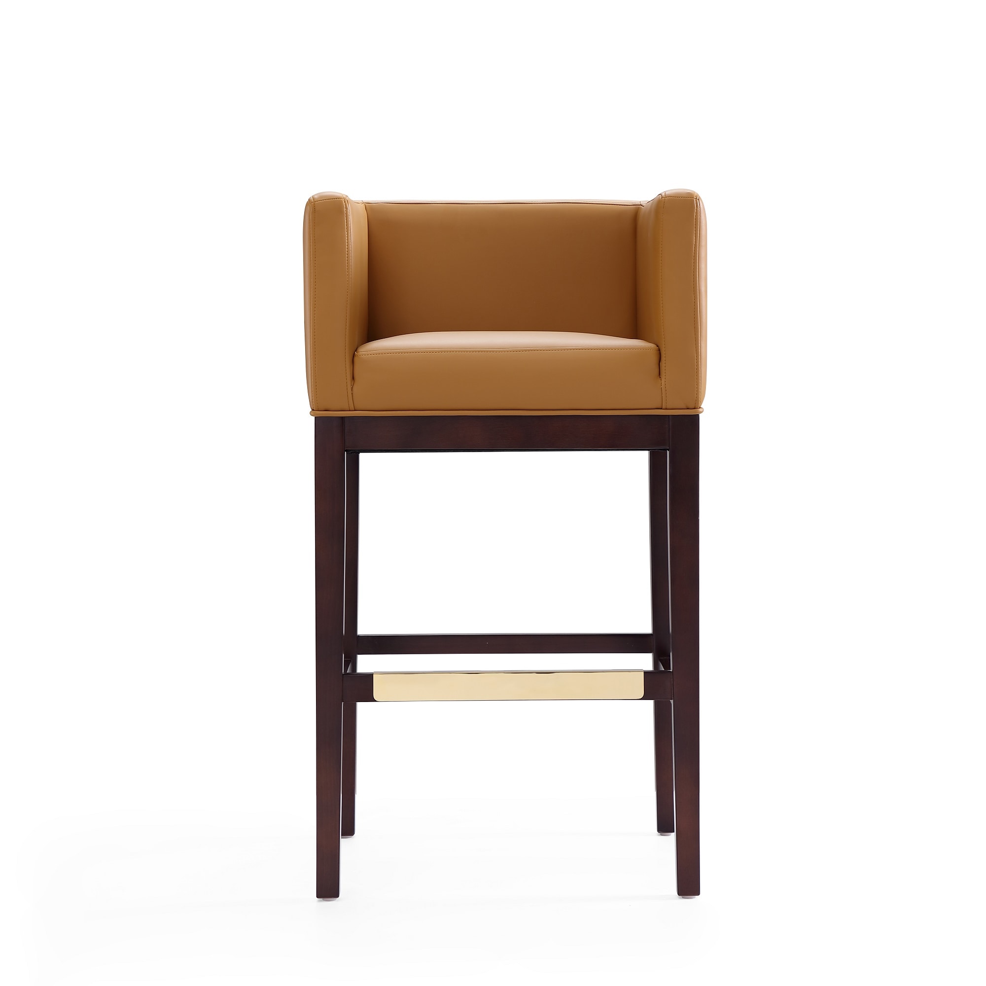 Manhattan Comfort Camel and Dark Walnut 30.0-in H Counter height Upholstered Wood Bar Stool