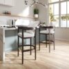 Manhattan Comfort Ivory and Dark Walnut 26.5-in H Counter height Upholstered Wood Bar Stool