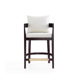 Manhattan Comfort Ivory and Dark Walnut 26.5-in H Counter height Upholstered Wood Bar Stool