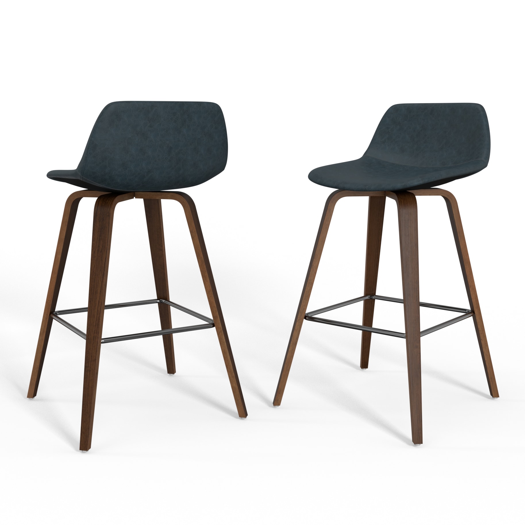 Simpli Home Distressed Blue 26.38-in H Counter height Upholstered Wood Bar Stool 2 -Pack